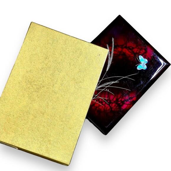 VTG Japanese Laquer Address Book Calla Lily Grass Silver Foil Butterflies Japan - Picture 9 of 12